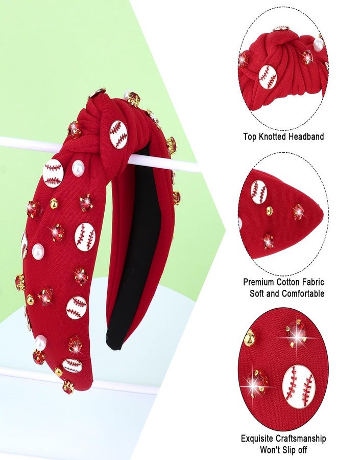 YARIEW Baseball Top Knot Headband for Women & Girls - Wide Knotted Jeweled Accessory for Game Day, Sports Fan, Mom, Halloween & Christmas Gifts (Red) - Image 3